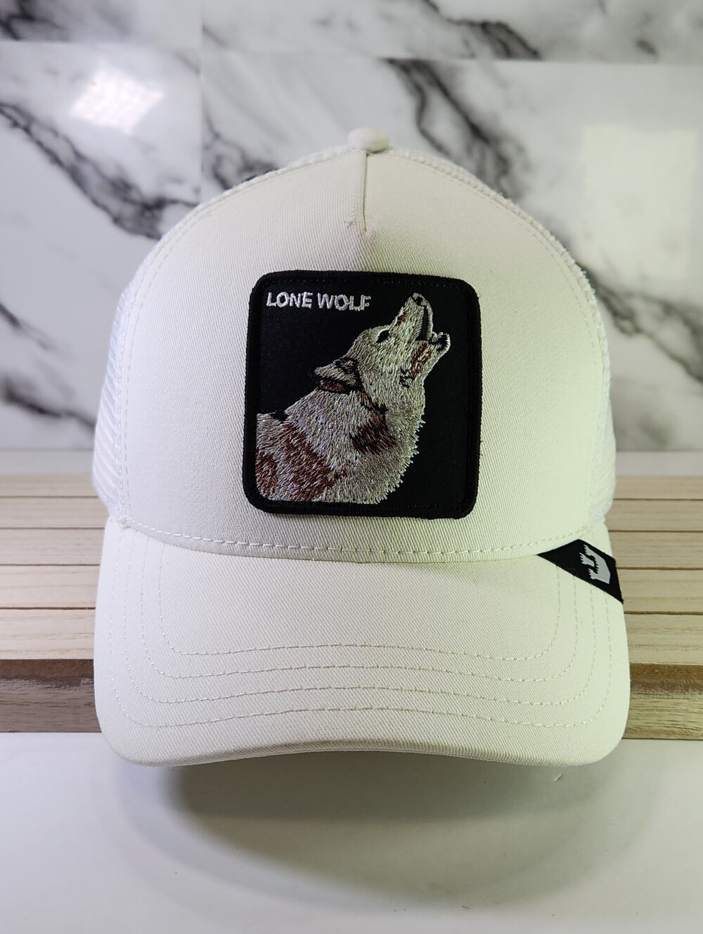 Goorin Bros The Farm Lone Wolf Trucker Hat. Black Patch